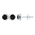 Genuine Black Spinel Two Stone Infinity Stud Earrings