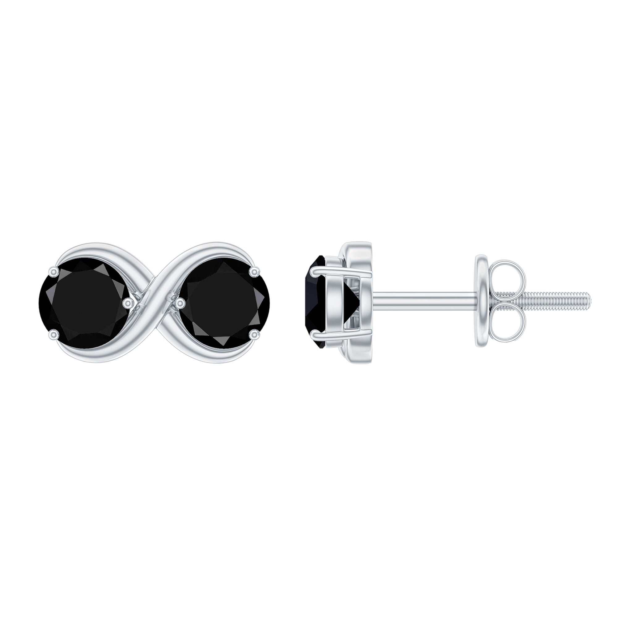 Genuine Black Spinel Two Stone Infinity Stud Earrings