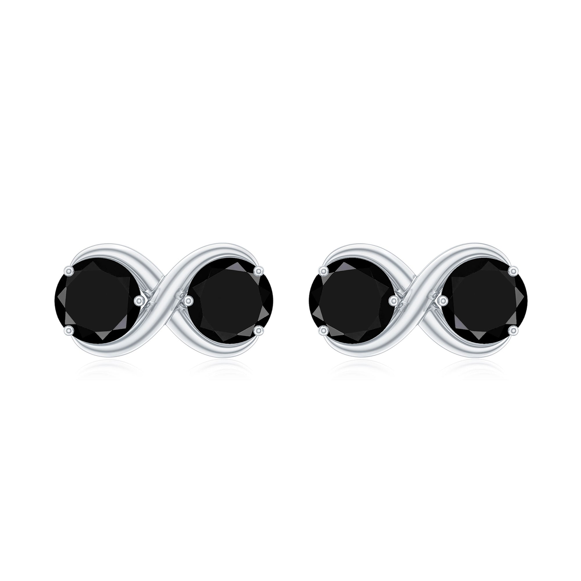Genuine Black Spinel Two Stone Infinity Stud Earrings