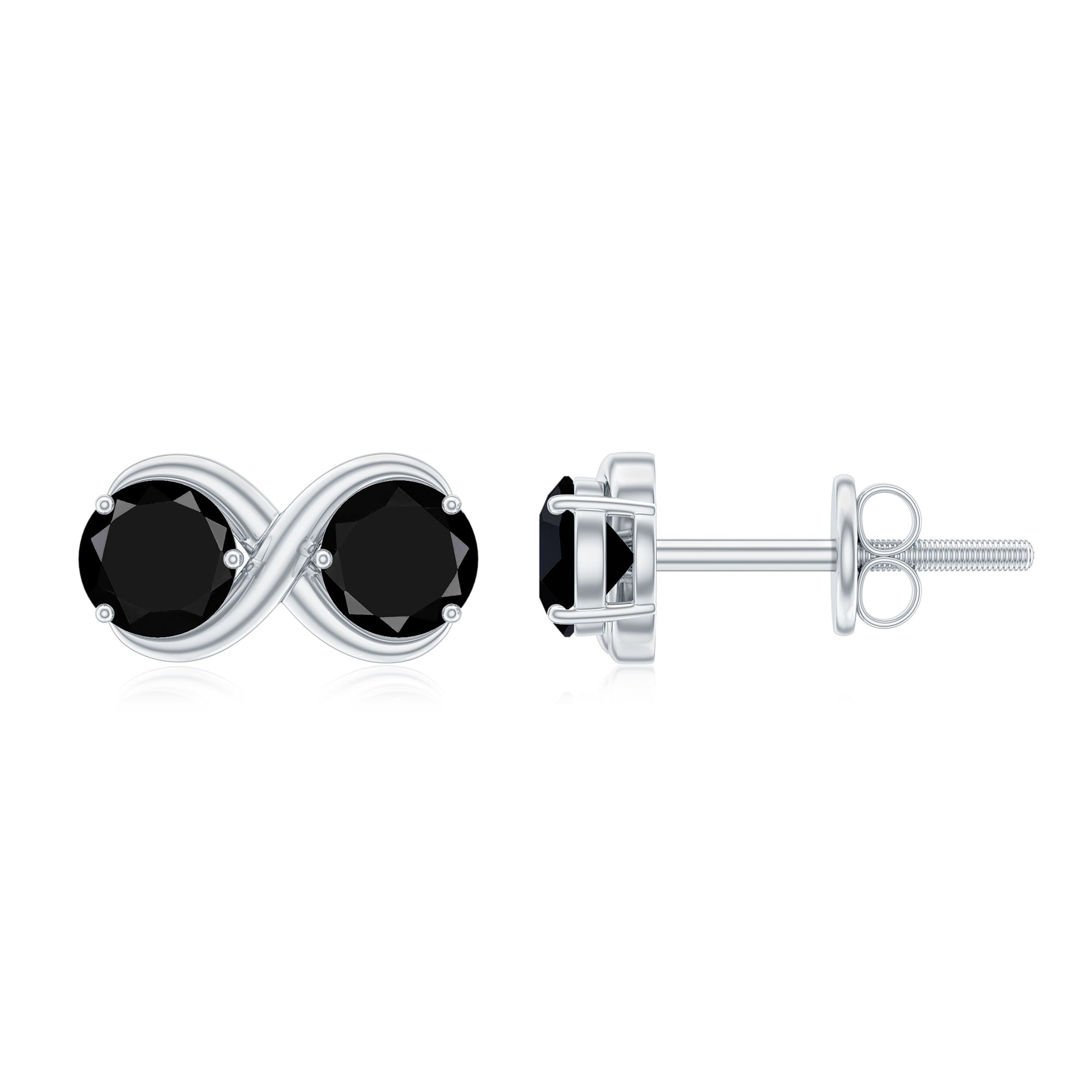 Genuine Black Spinel Two Stone Infinity Stud Earrings