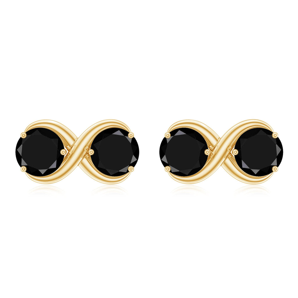 Genuine Black Spinel Two Stone Infinity Stud Earrings