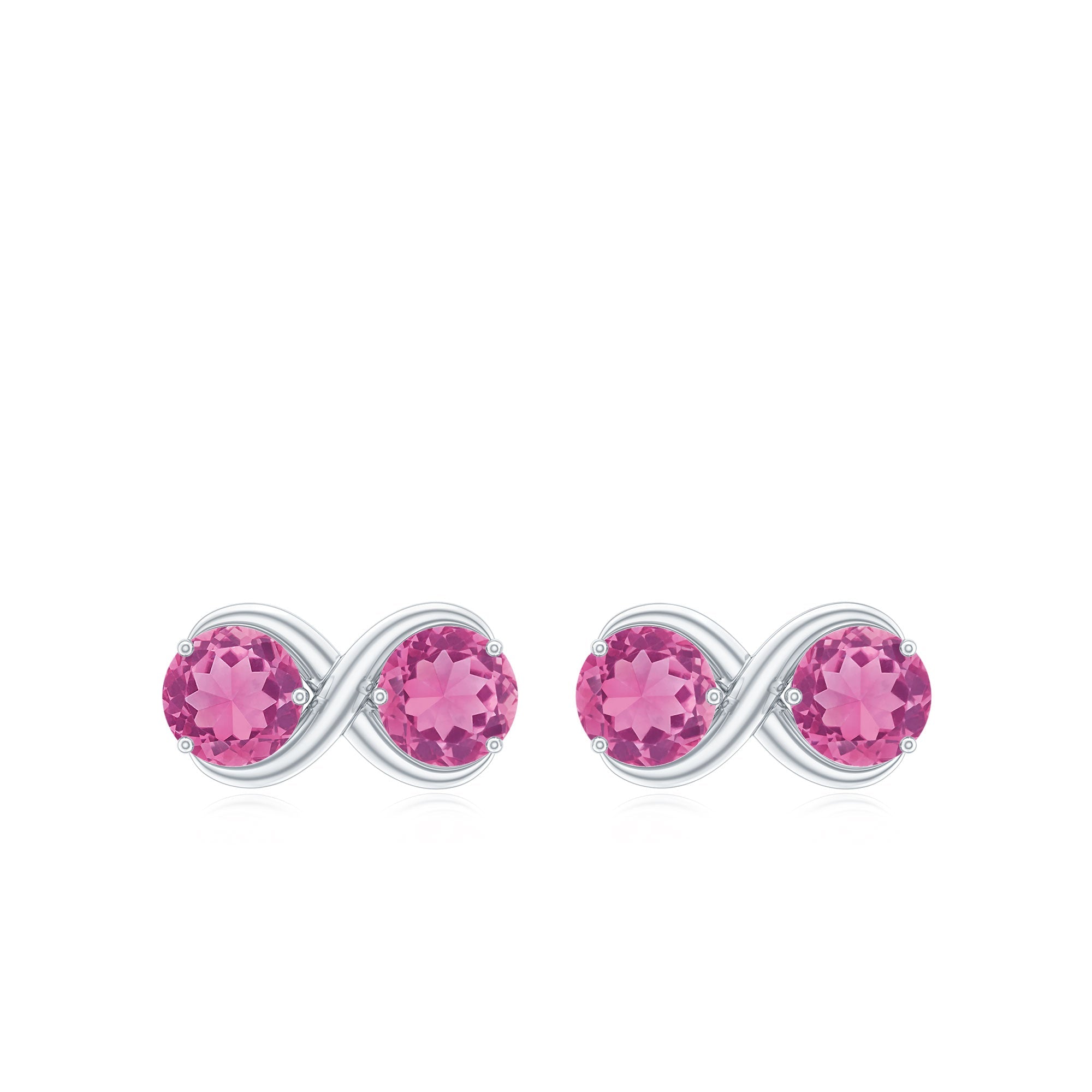 Natural Pink Tourmaline 2 Stone Stud Earrings with Screw Back