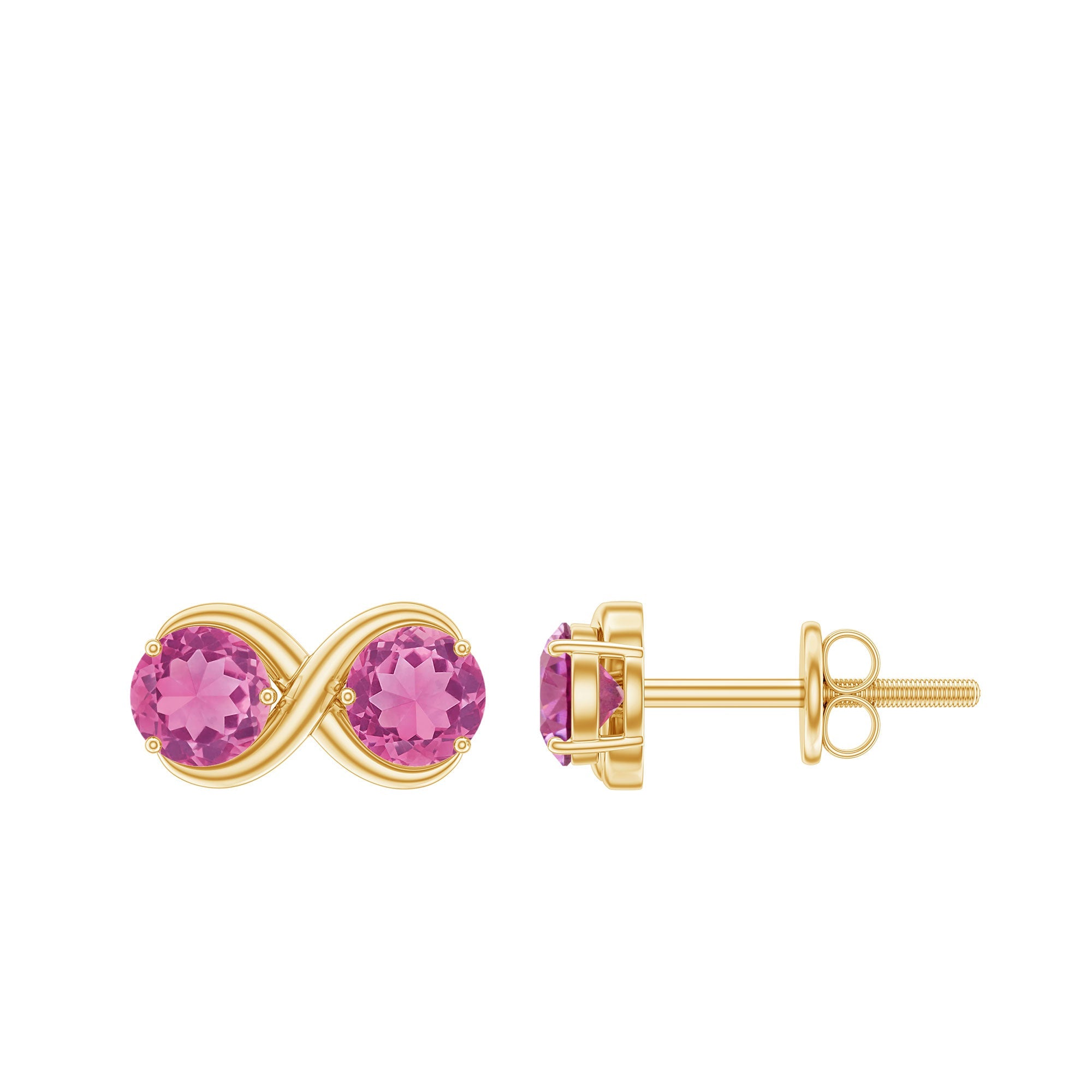 Natural Pink Tourmaline 2 Stone Stud Earrings with Screw Back | Earrings | Wiccan Center