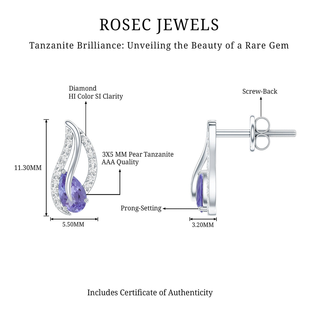 Pear Shape Tanzanite and Diamond Leaf Stud Earrings