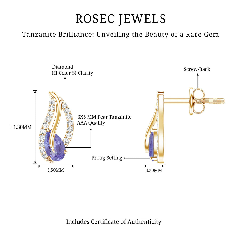 Pear Shape Tanzanite and Diamond Leaf Stud Earrings