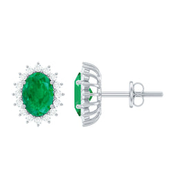 Natural 0.8 Carat Oval Cut Emerald and Diamond Earrings | Earrings | Wiccan Center