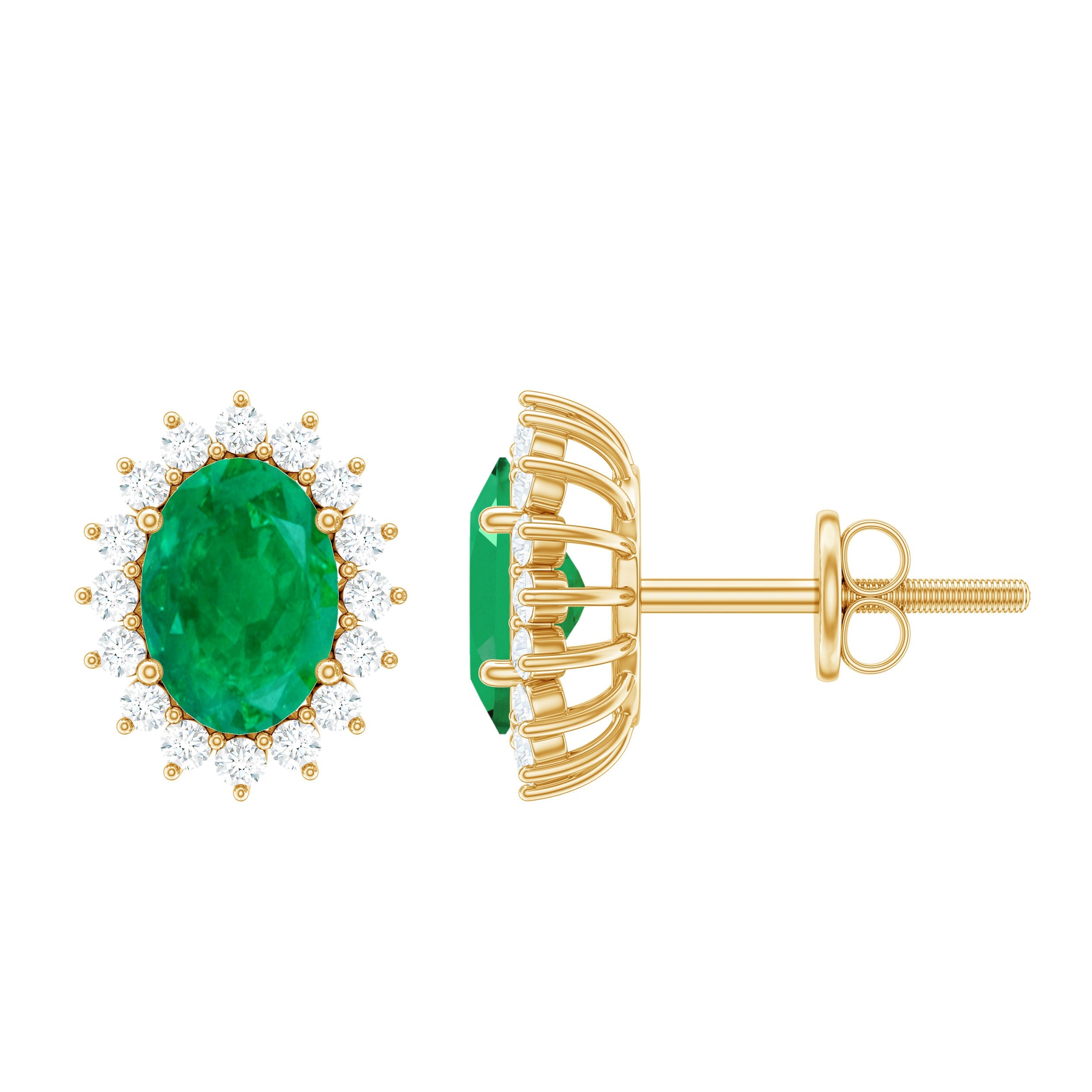 Natural 0.8 Carat Oval Cut Emerald and Diamond Earrings | Earrings | Wiccan Center