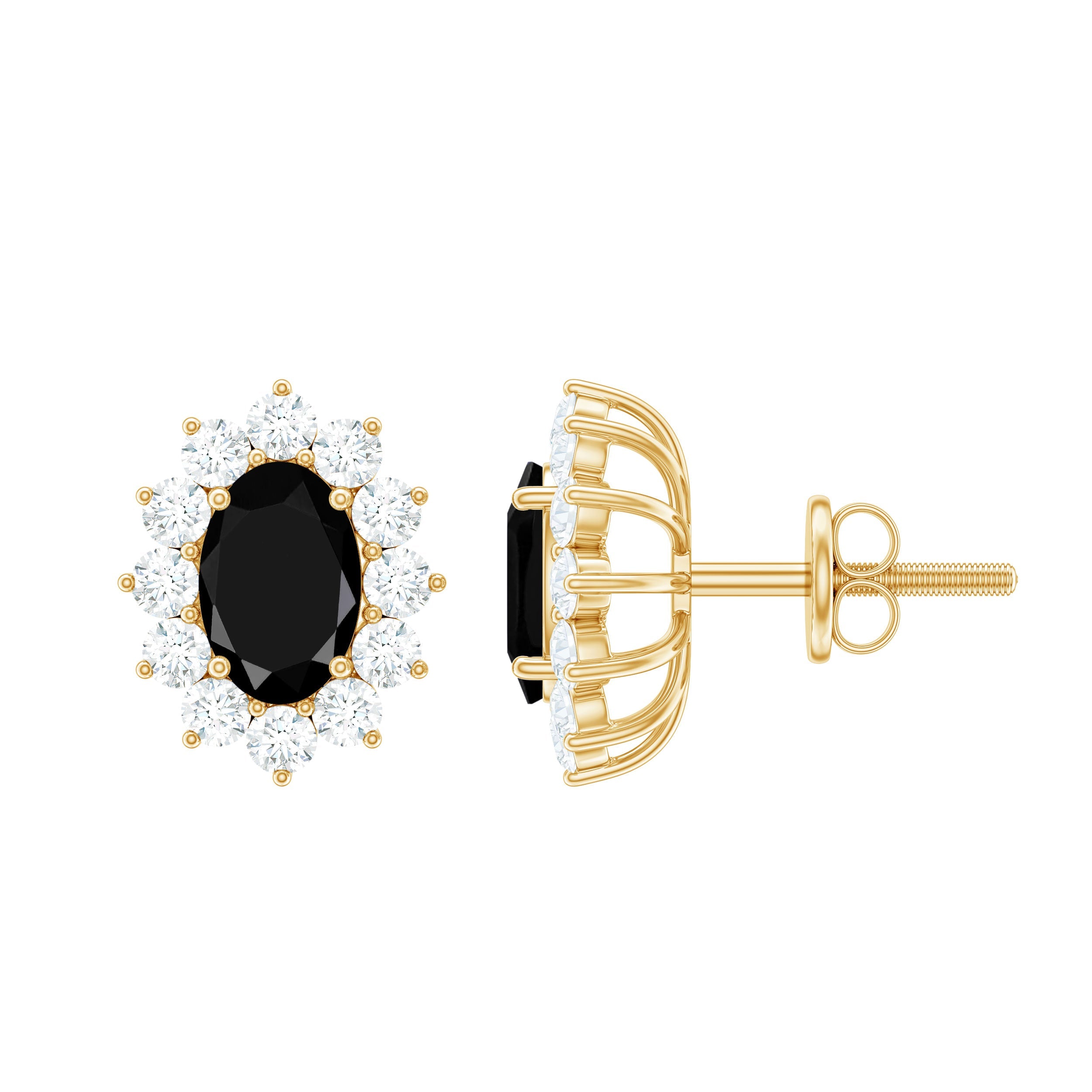 Certified Real Oval Black Onyx Stud Earrings with Diamond Halo | Earrings | Wiccan Center