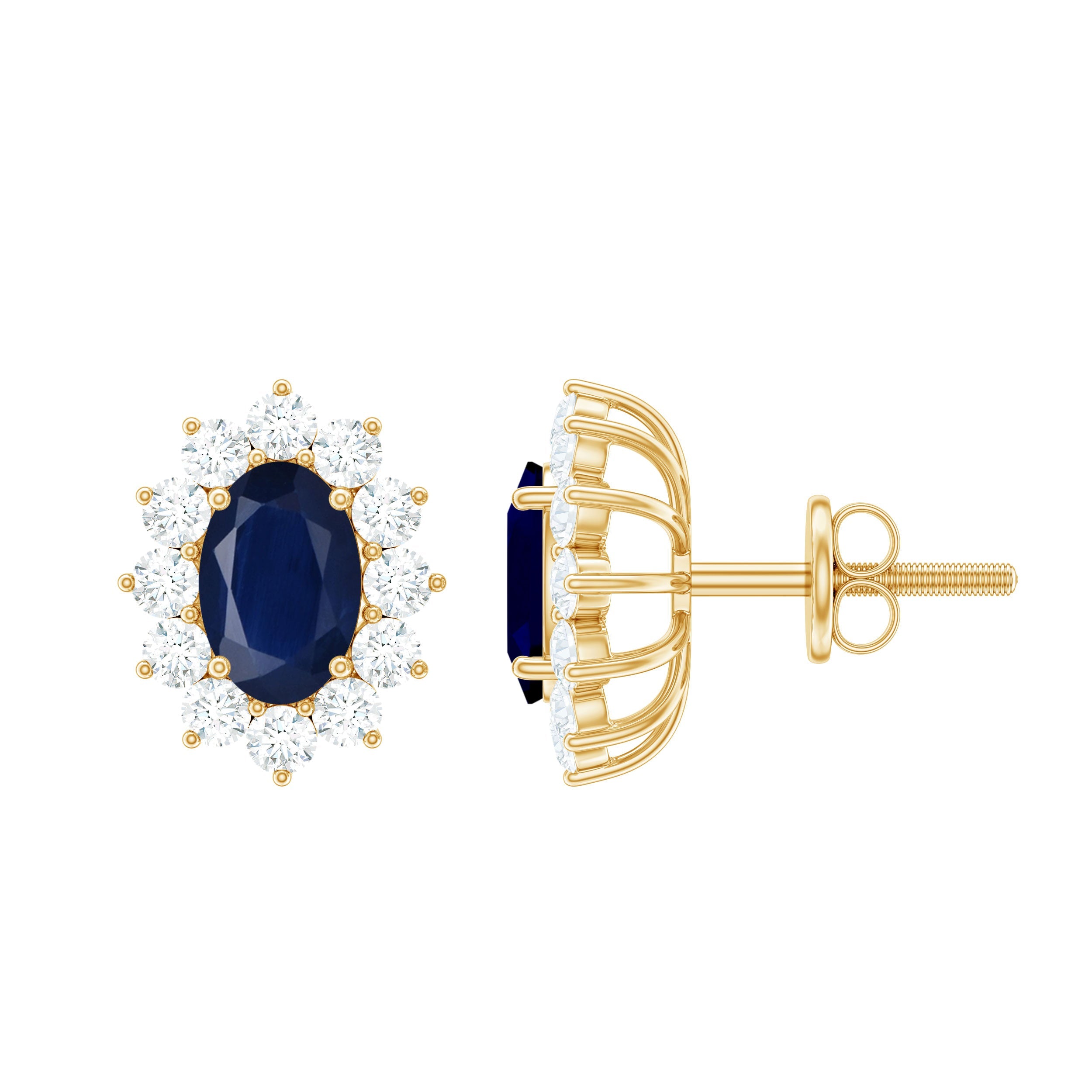 Classic Blue Sapphire Stud Earrings with Diamond Halo | Earrings | Wiccan Center