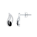 Pear Shape Black Spinel and Diamond Leaf Stud Earrings