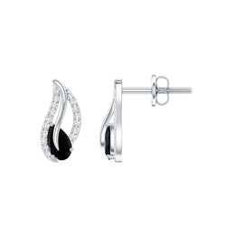 Pear Shape Black Spinel and Diamond Leaf Stud Earrings | Earrings | Wiccan Center