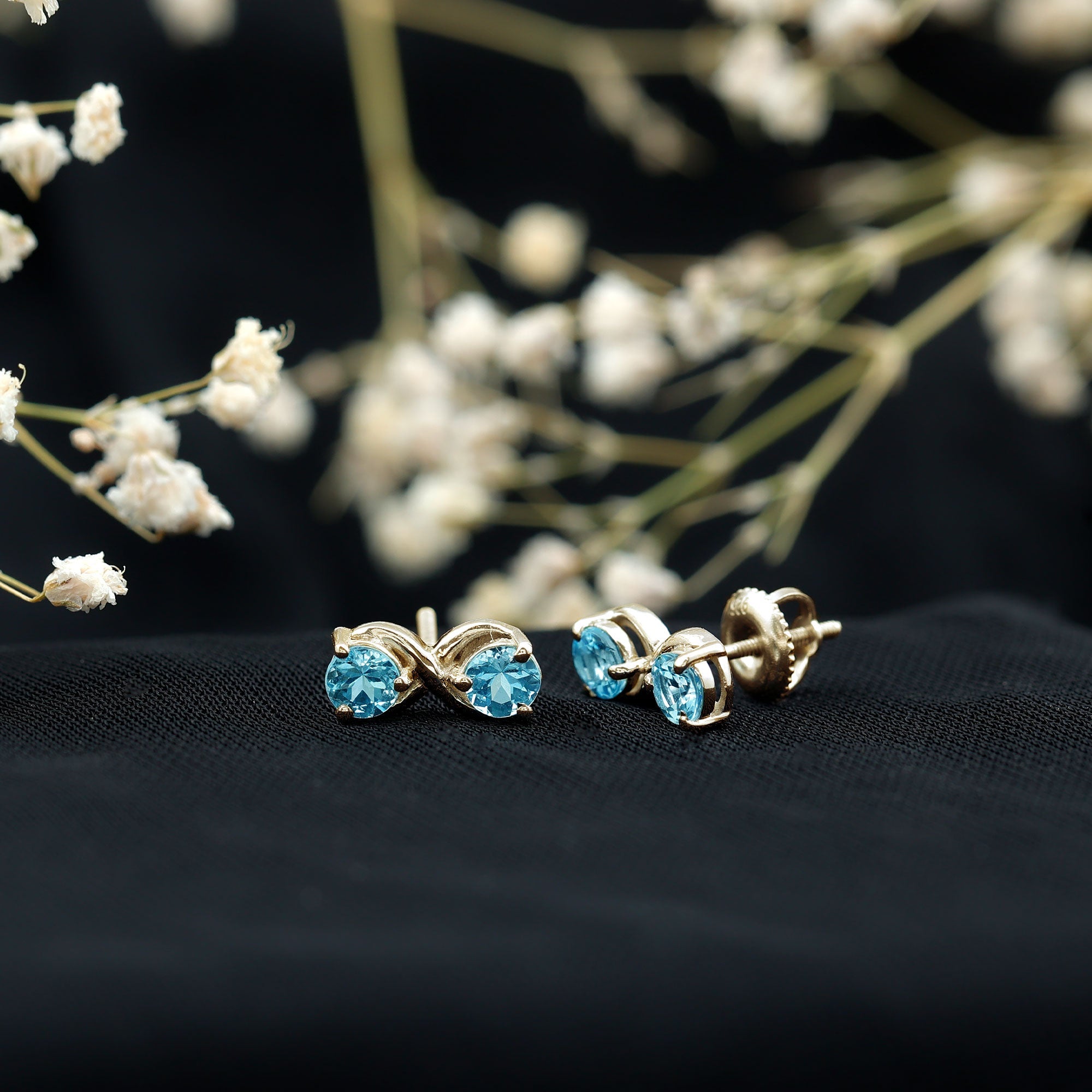 Real Aquamarine Infinity Stud Earrings