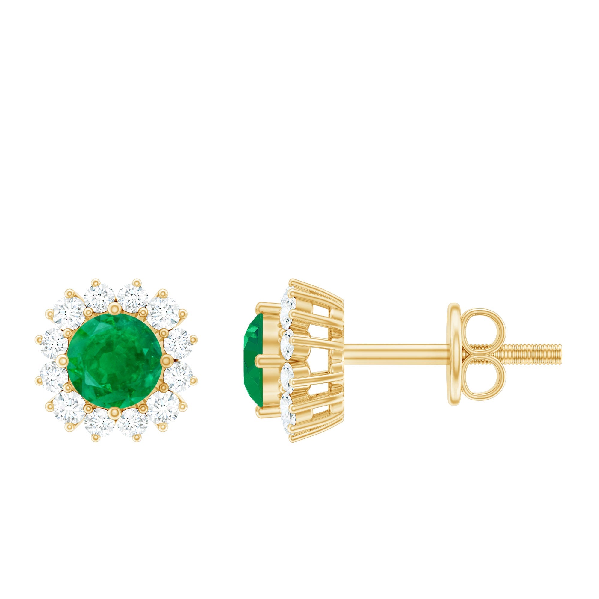 Classic Emerald Stud Earrings with Diamond Halo | Earrings | Wiccan Center