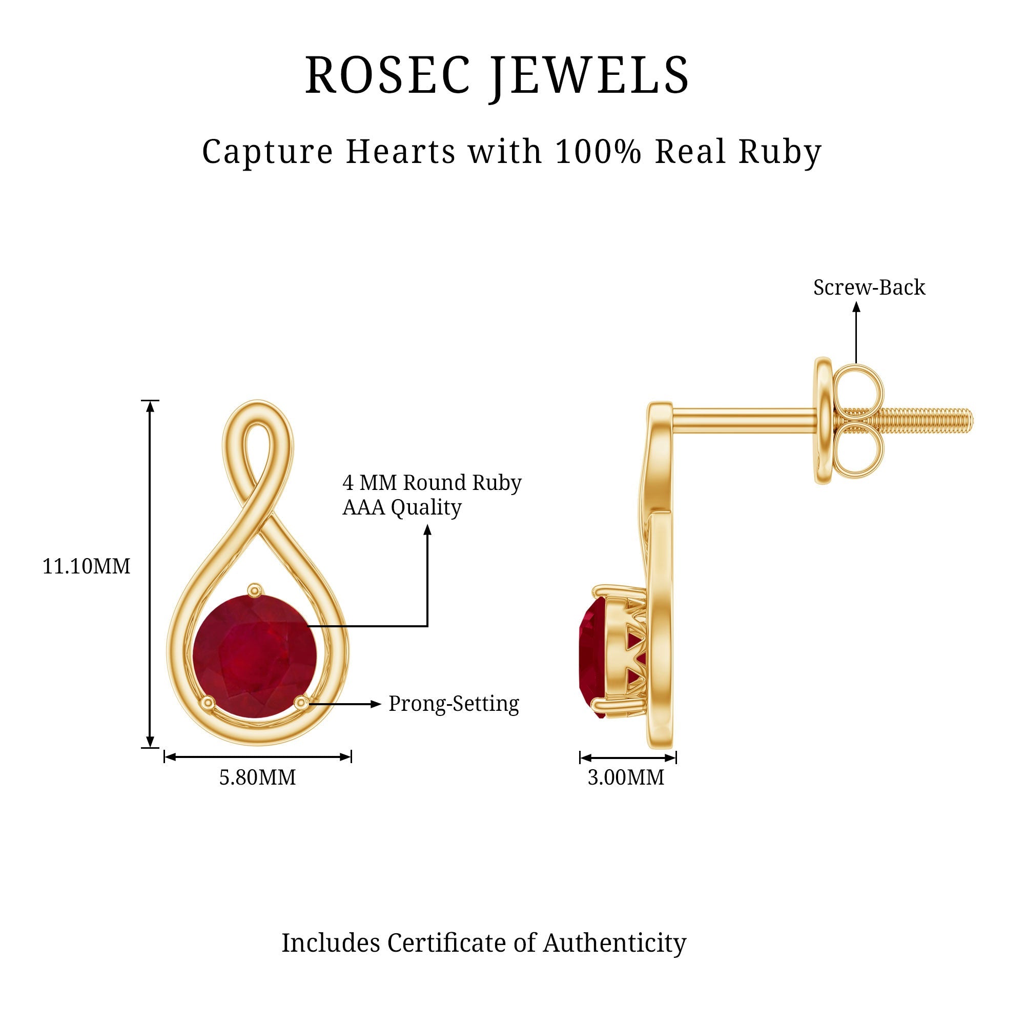 1/2 CT Solitaire Ruby Infinity Stud Earrings