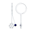Real Blue Sapphire and Diamond Snowflake Dangle Hoop Earrings
