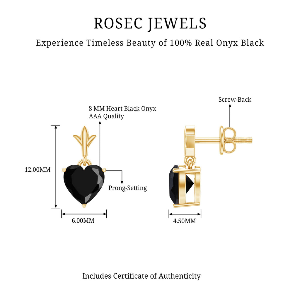 4.2 Carat Solitaire Black Onyx Heart Drop Earrings