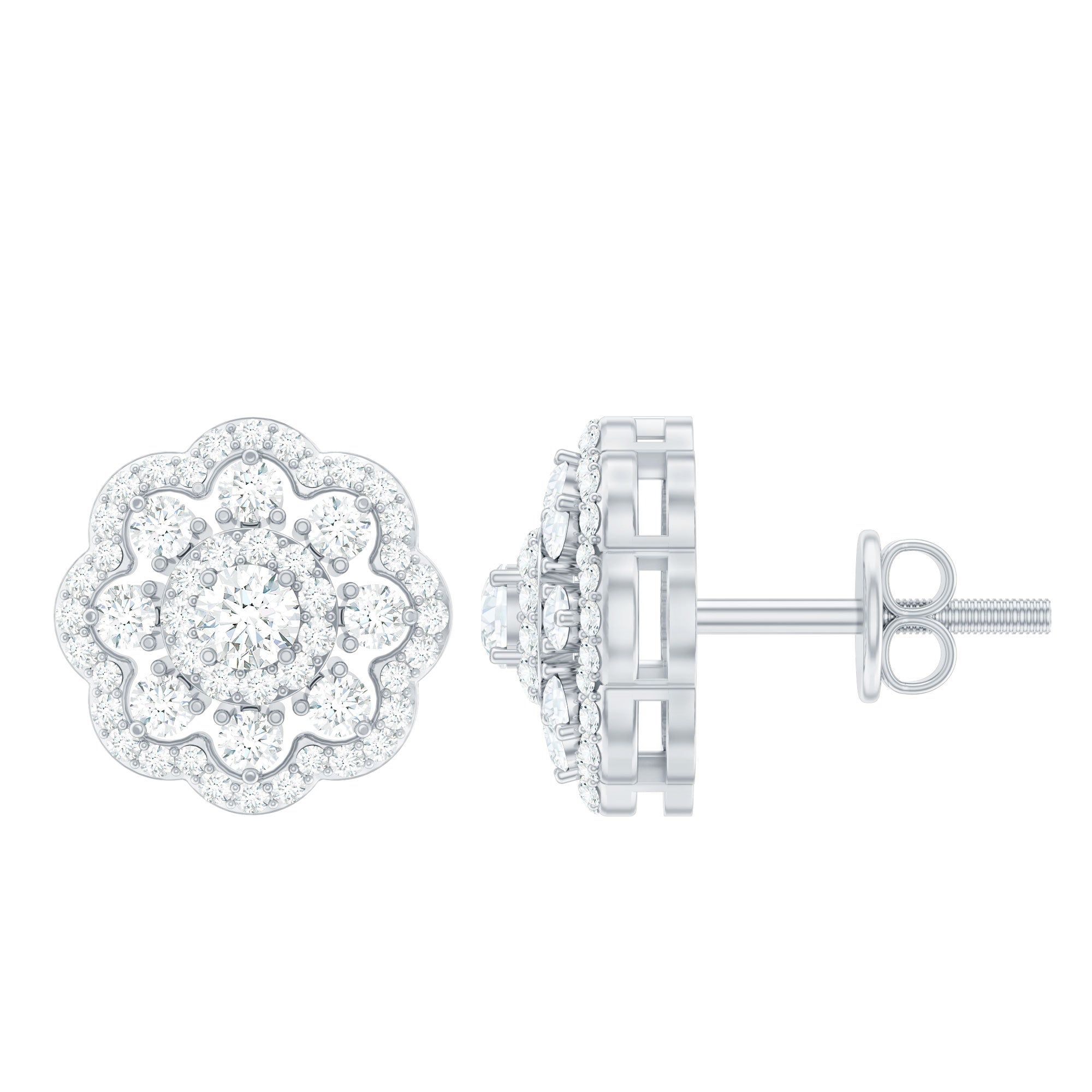 Certified Moissanite Big Flower Stud Earrings