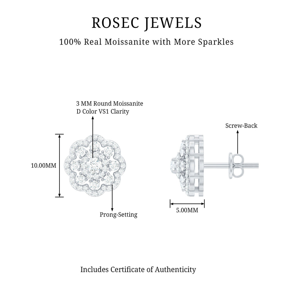 Certified Moissanite Big Flower Stud Earrings