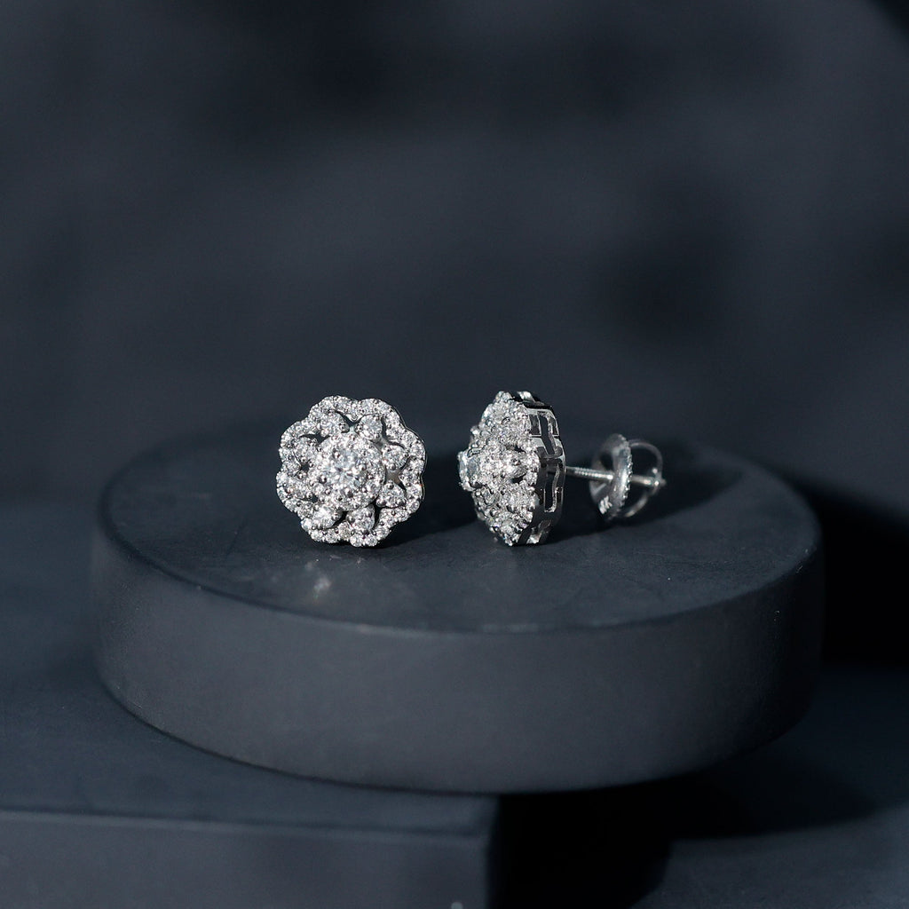 Certified Moissanite Big Flower Stud Earrings