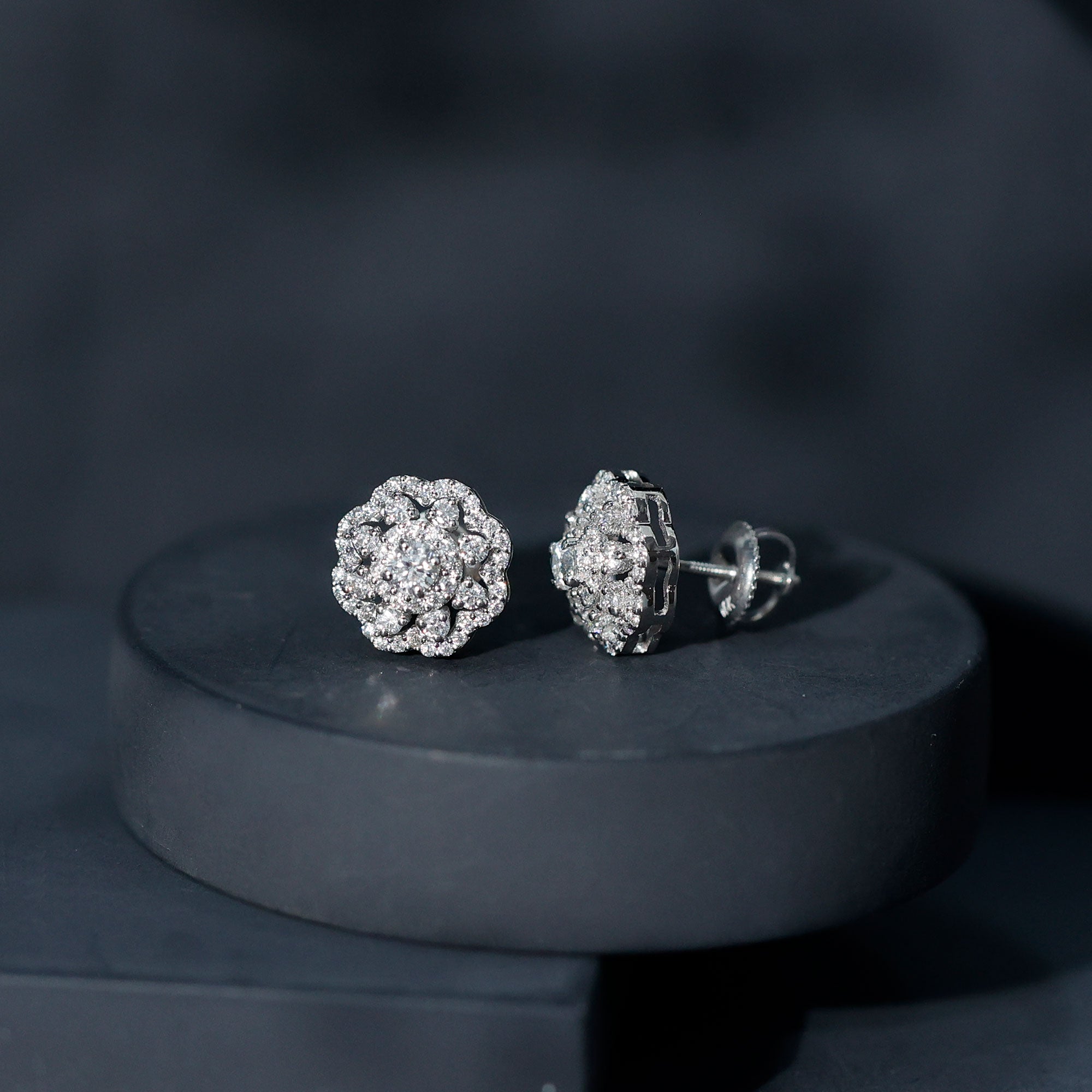 Certified Moissanite Big Flower Stud Earrings