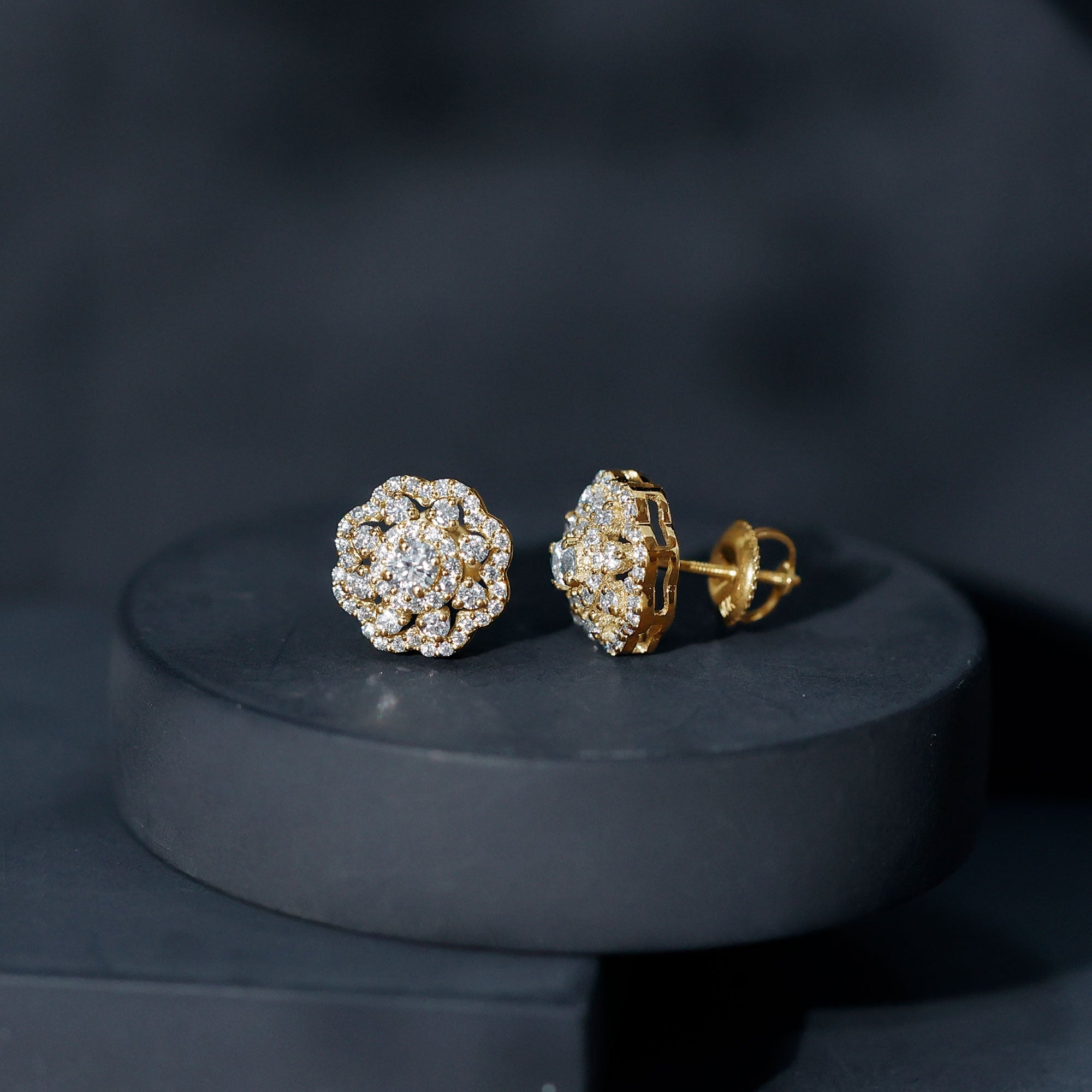 Certified Moissanite Big Flower Stud Earrings