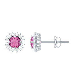 Natural Pink Tourmaline Stud Earrings with Diamond Halo | Earrings | Wiccan Center