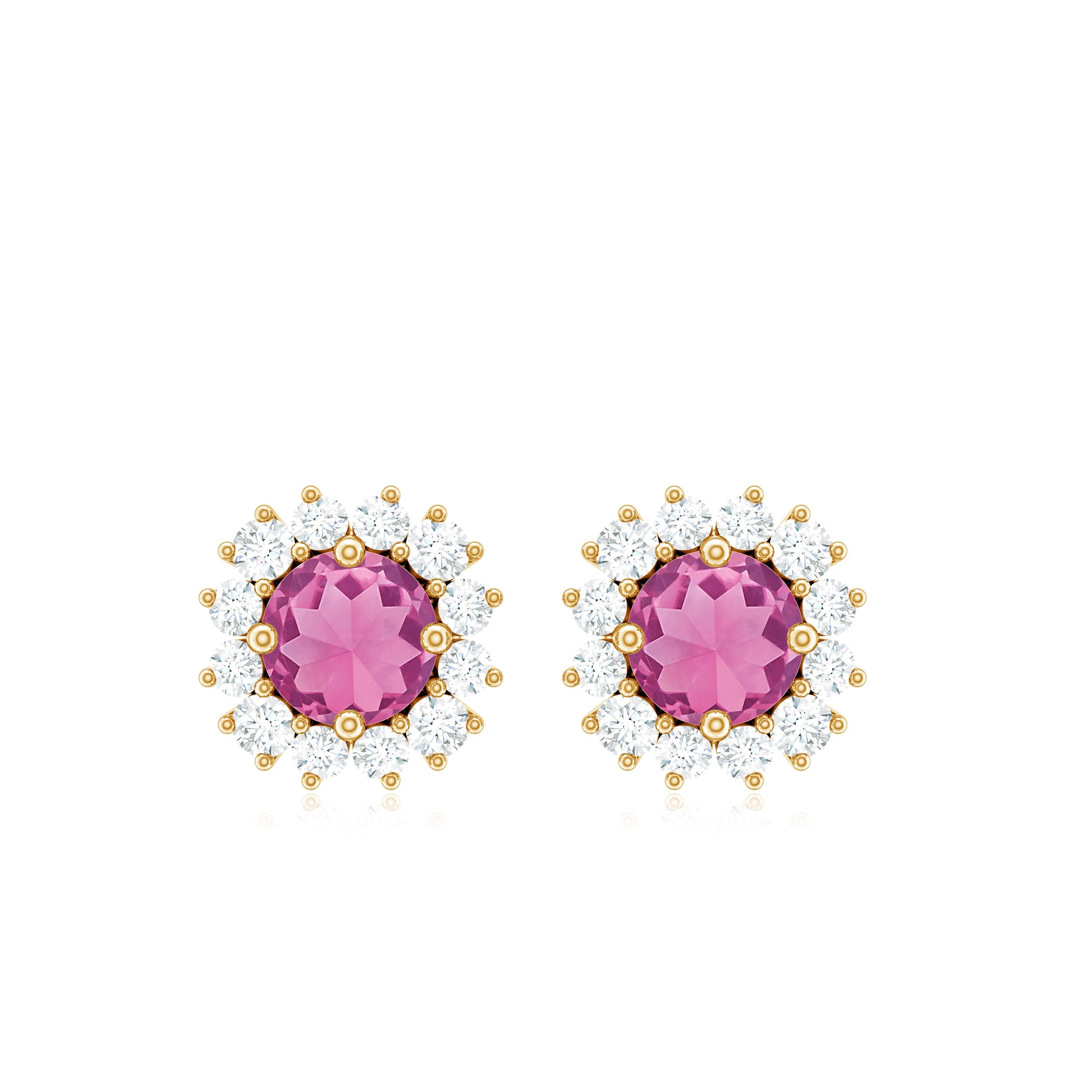 Natural Pink Tourmaline Stud Earrings with Diamond Halo