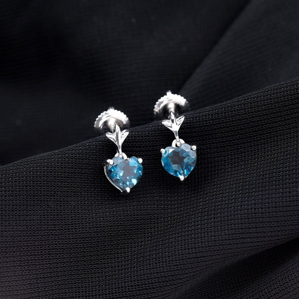 4 Carat London Blue Topaz Heart Drop Earrings for Women