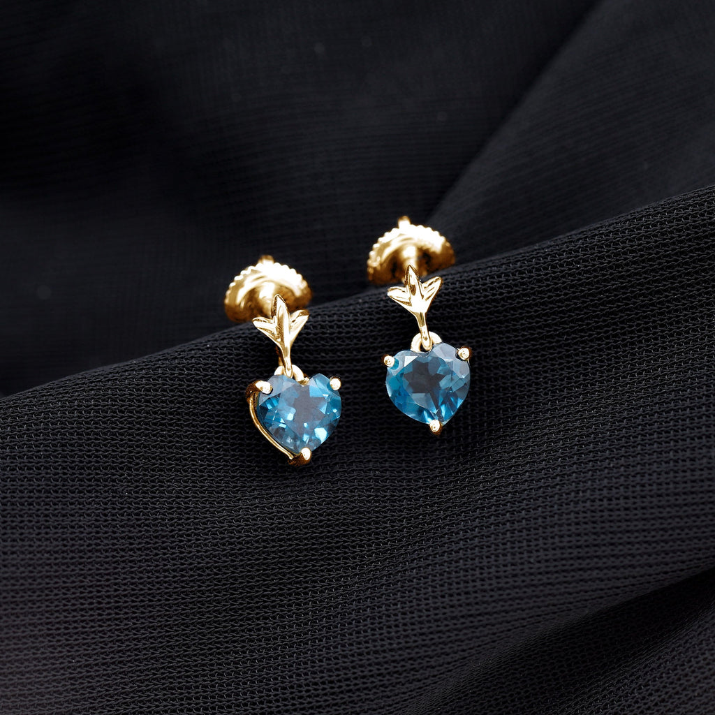 4 Carat London Blue Topaz Heart Drop Earrings for Women