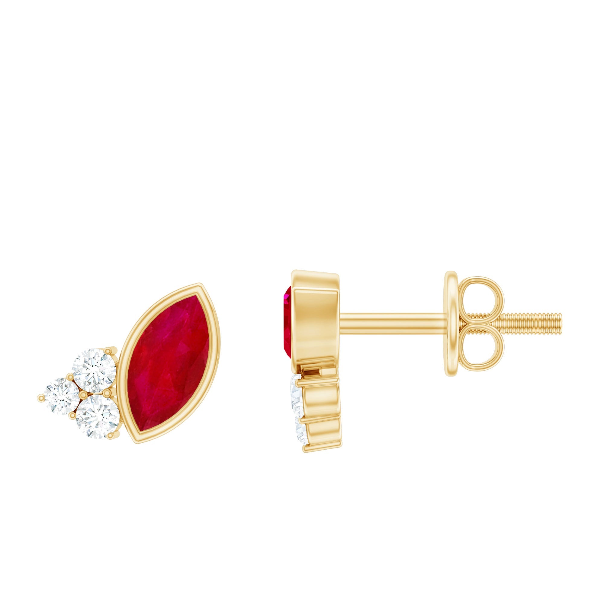 Marquise Cut Ruby Stud Earrings with Diamond Trio | Earrings | Wiccan Center