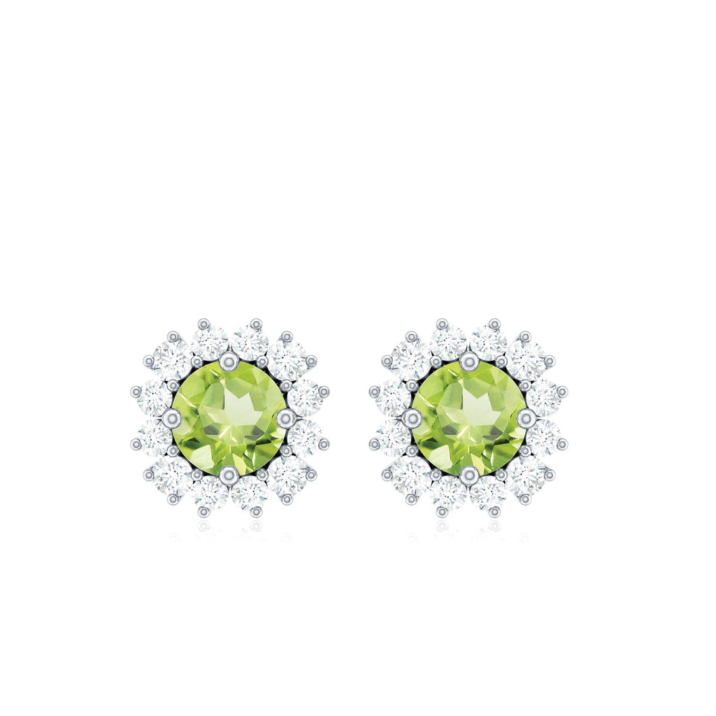 Natural 1 Carat Peridot Stud Earrings with Diamond Halo
