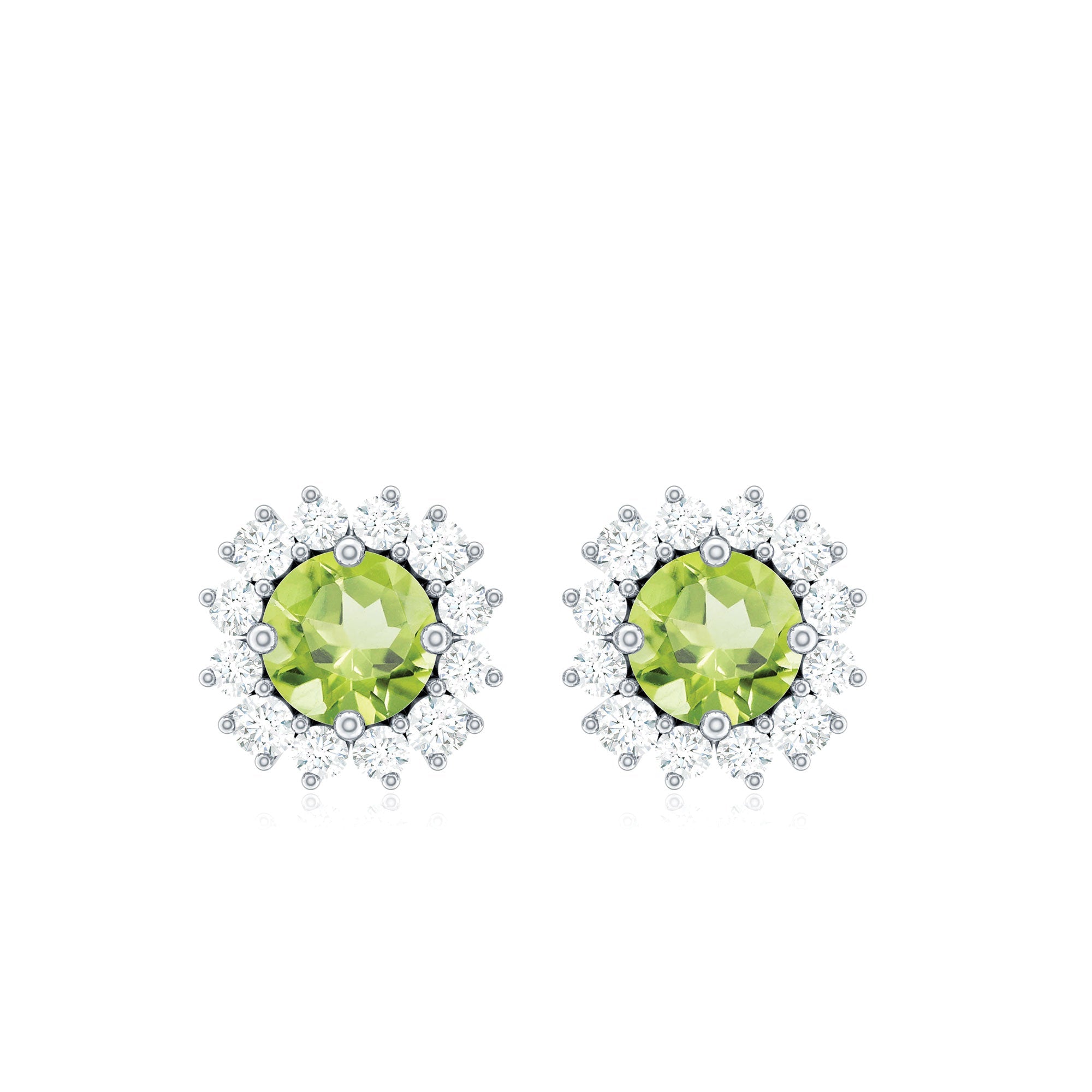Natural 1 Carat Peridot Stud Earrings with Diamond Halo
