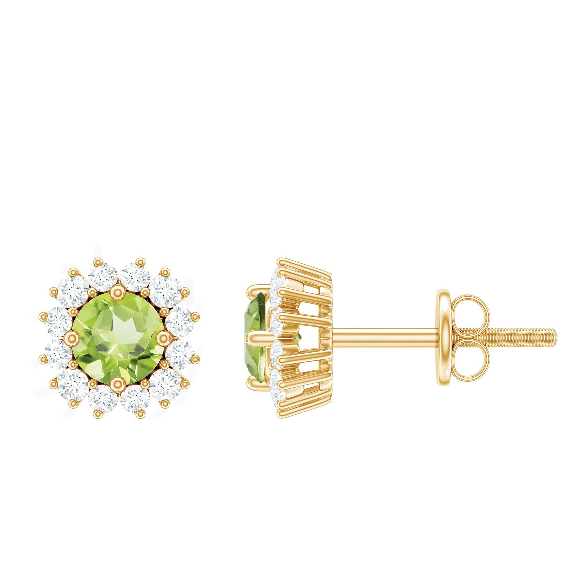 Natural 1 Carat Peridot Stud Earrings with Diamond Halo | Earrings | Wiccan Center