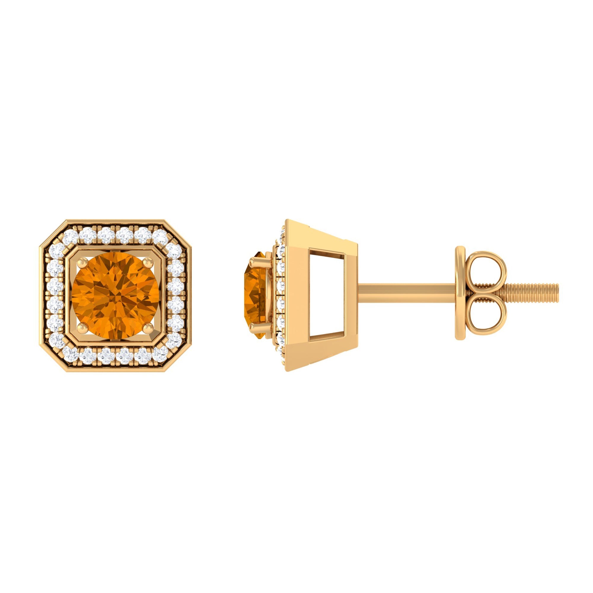 Vintage Inspired 1 Carat Citrine and Diamond Halo Stud Earrings | Earrings | Wiccan Center