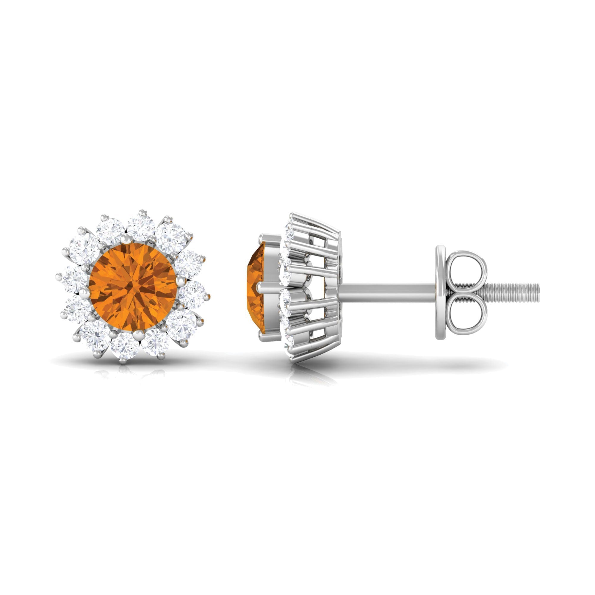 1 Carat Classic Yellow Citrine and Diamond Halo Stud Earrings