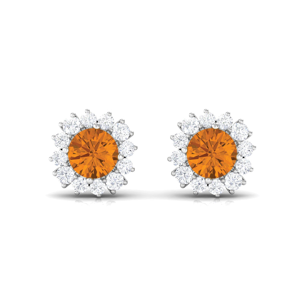 1 Carat Classic Yellow Citrine and Diamond Halo Stud Earrings