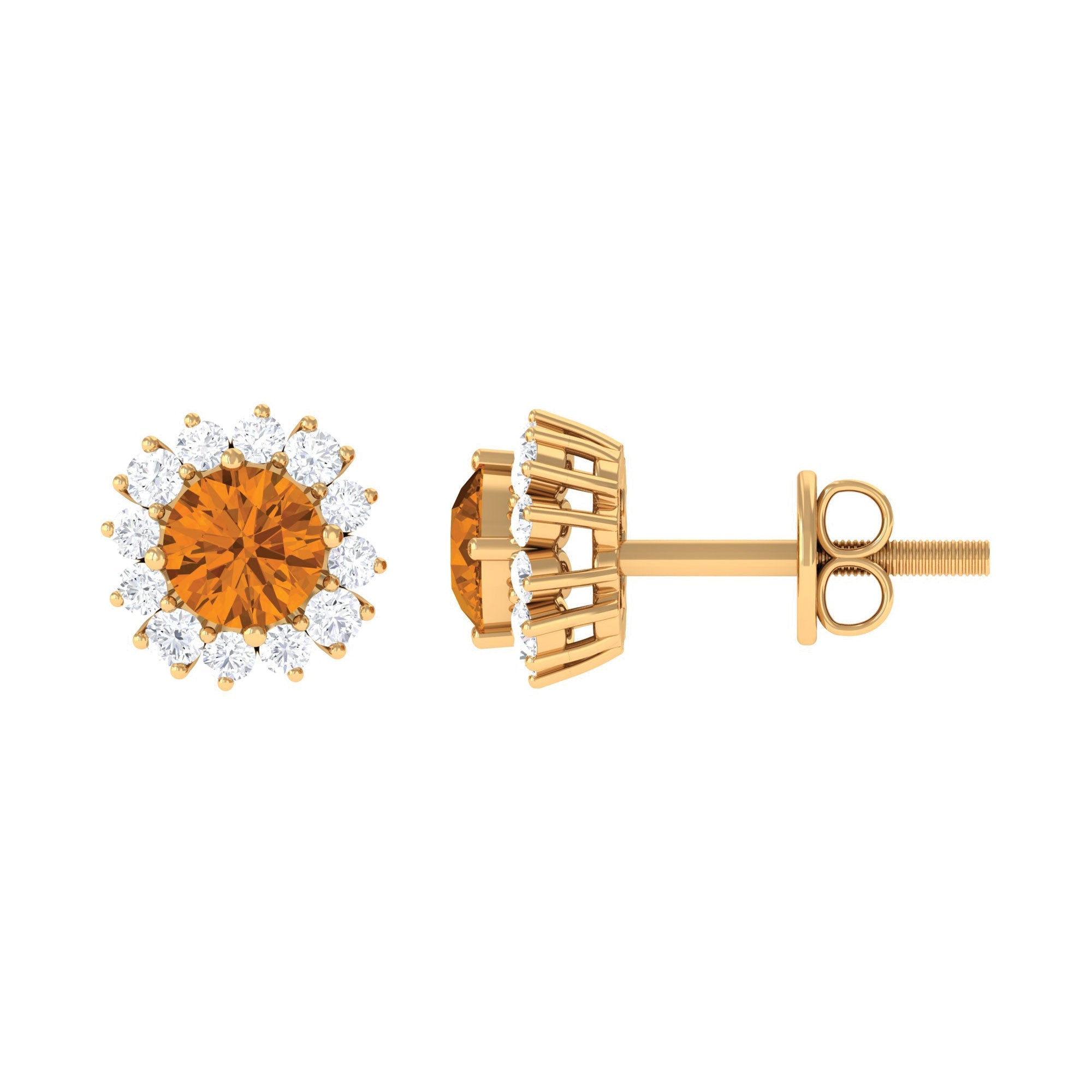 1 Carat Classic Yellow Citrine and Diamond Halo Stud Earrings | Earrings | Wiccan Center