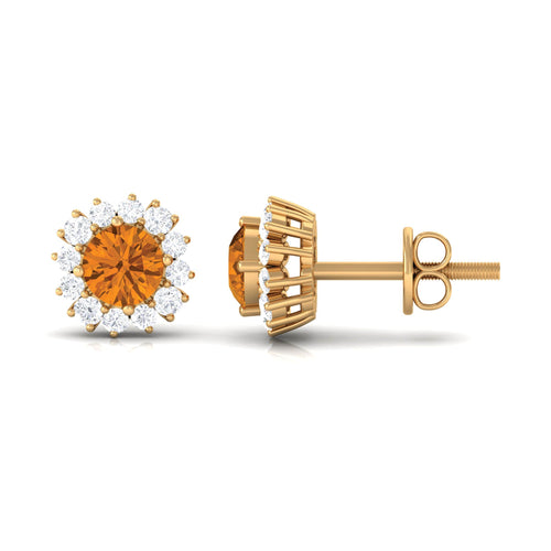 1 Carat Classic Yellow Citrine and Diamond Halo Stud Earrings | Earrings | Wiccan Center