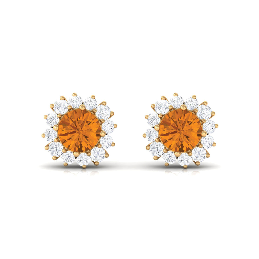 1 Carat Classic Yellow Citrine and Diamond Halo Stud Earrings