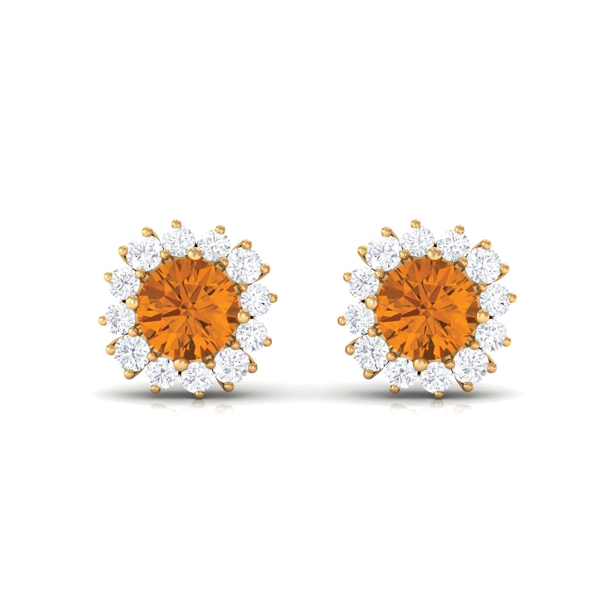1 Carat Classic Yellow Citrine and Diamond Halo Stud Earrings