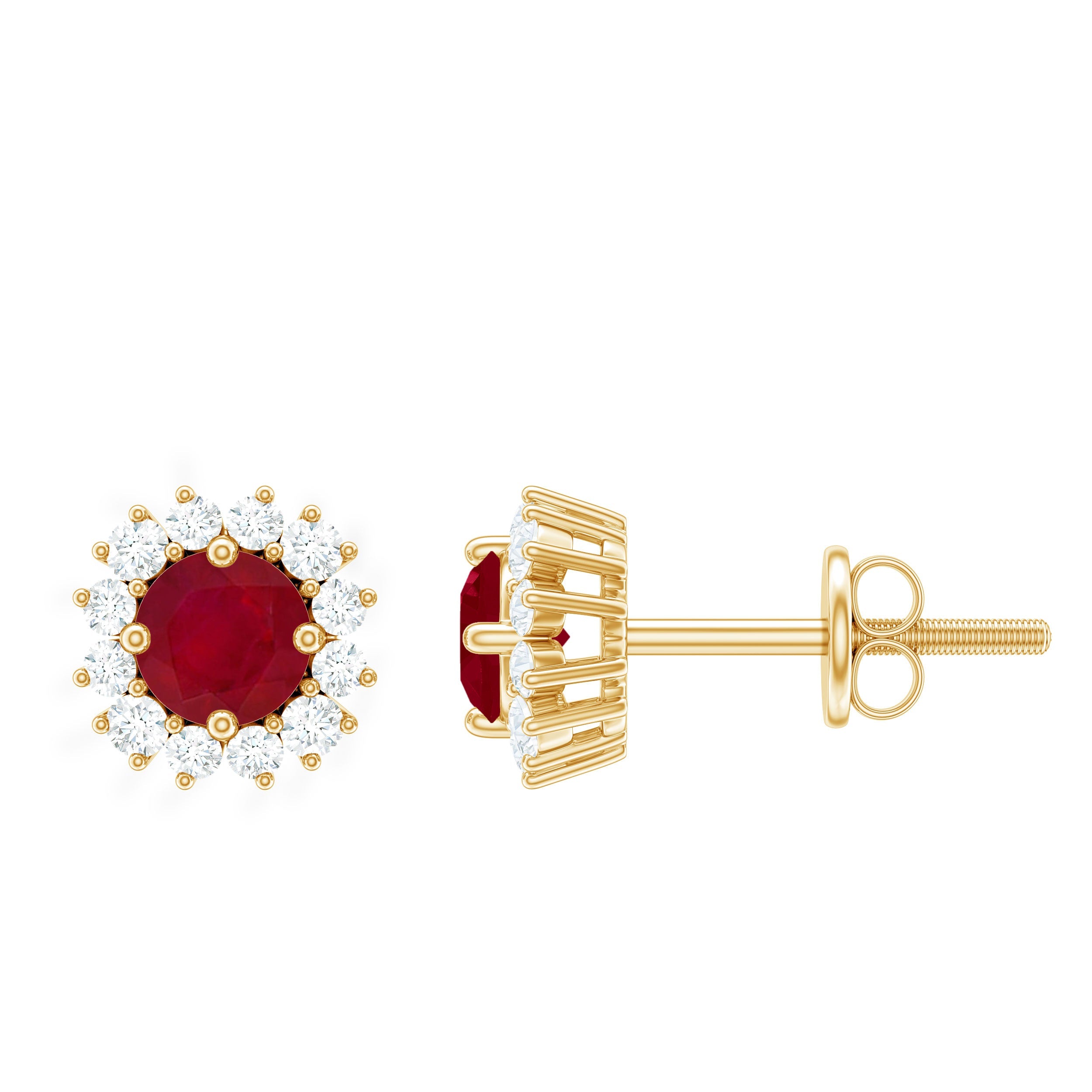 Genuine Ruby Stud Earrings with Diamond Halo | Earrings | Wiccan Center