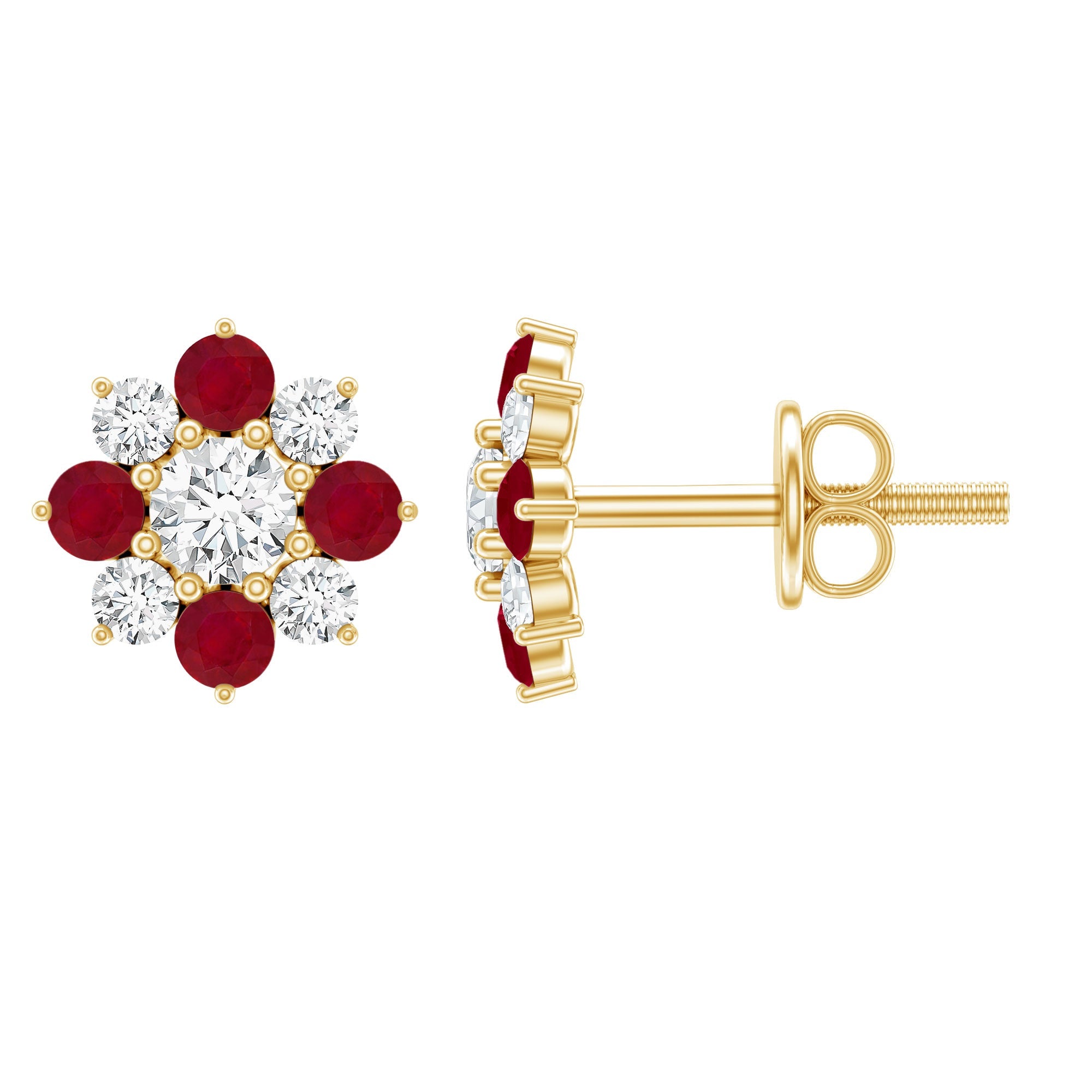 Real Diamond and Ruby Floral Stud Earrings | Earrings | Wiccan Center