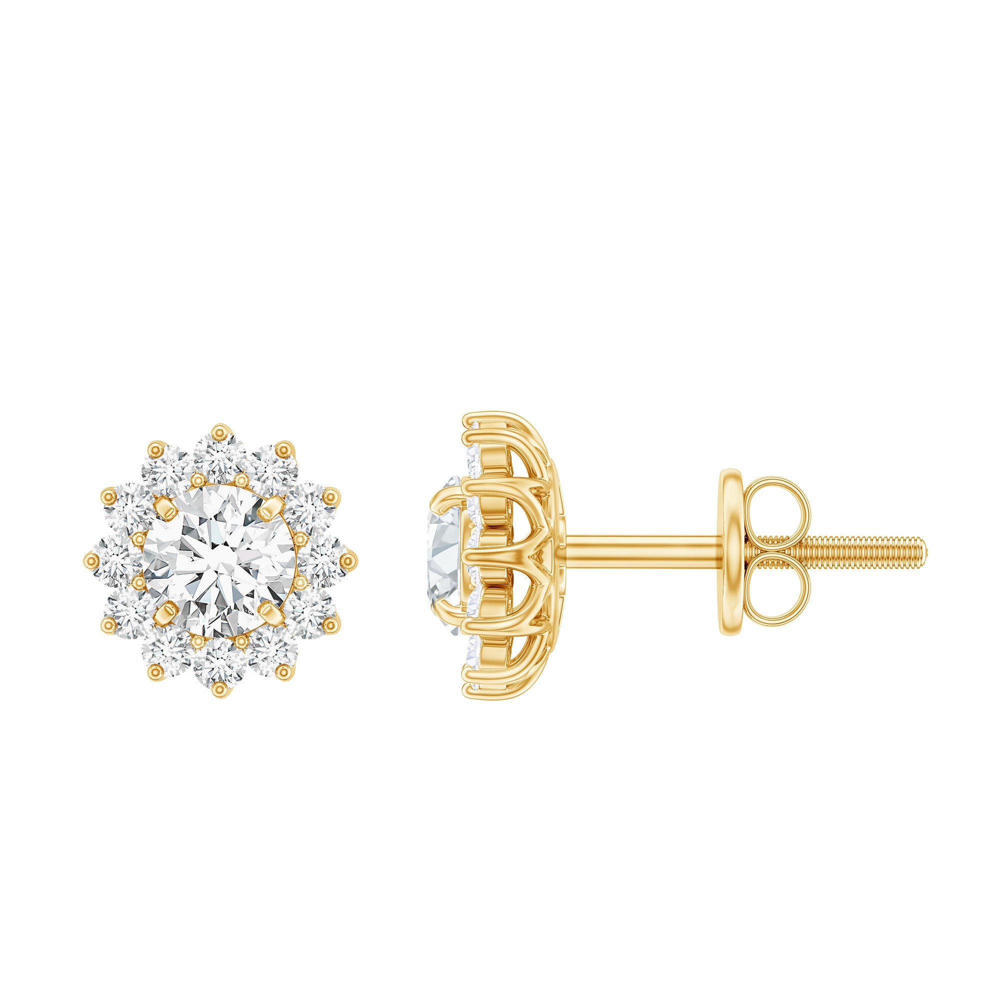 Certified Round Cut Moissanite Halo Stud Earrings for Women | Earrings | Wiccan Center