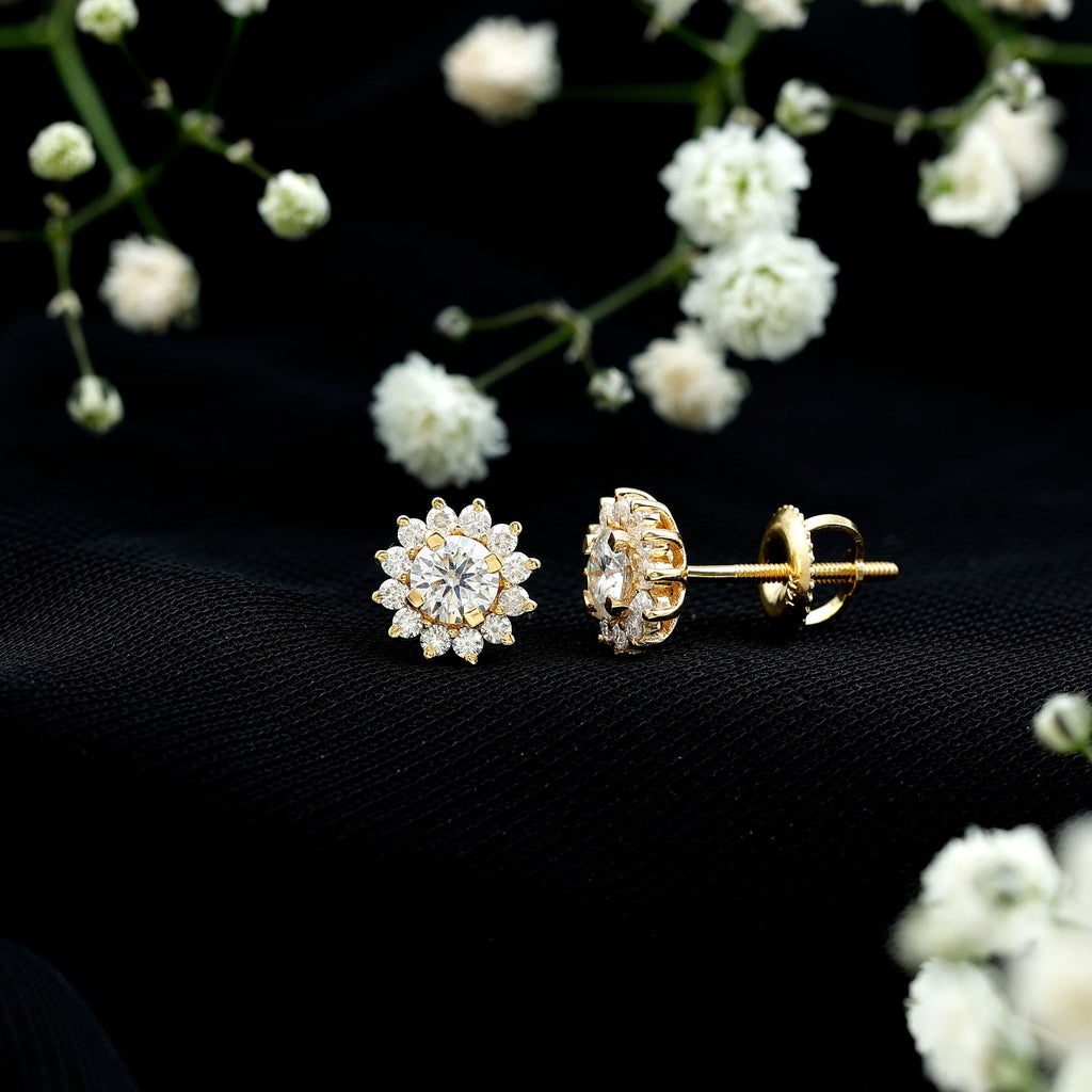 Certified Round Cut Moissanite Halo Stud Earrings for Women