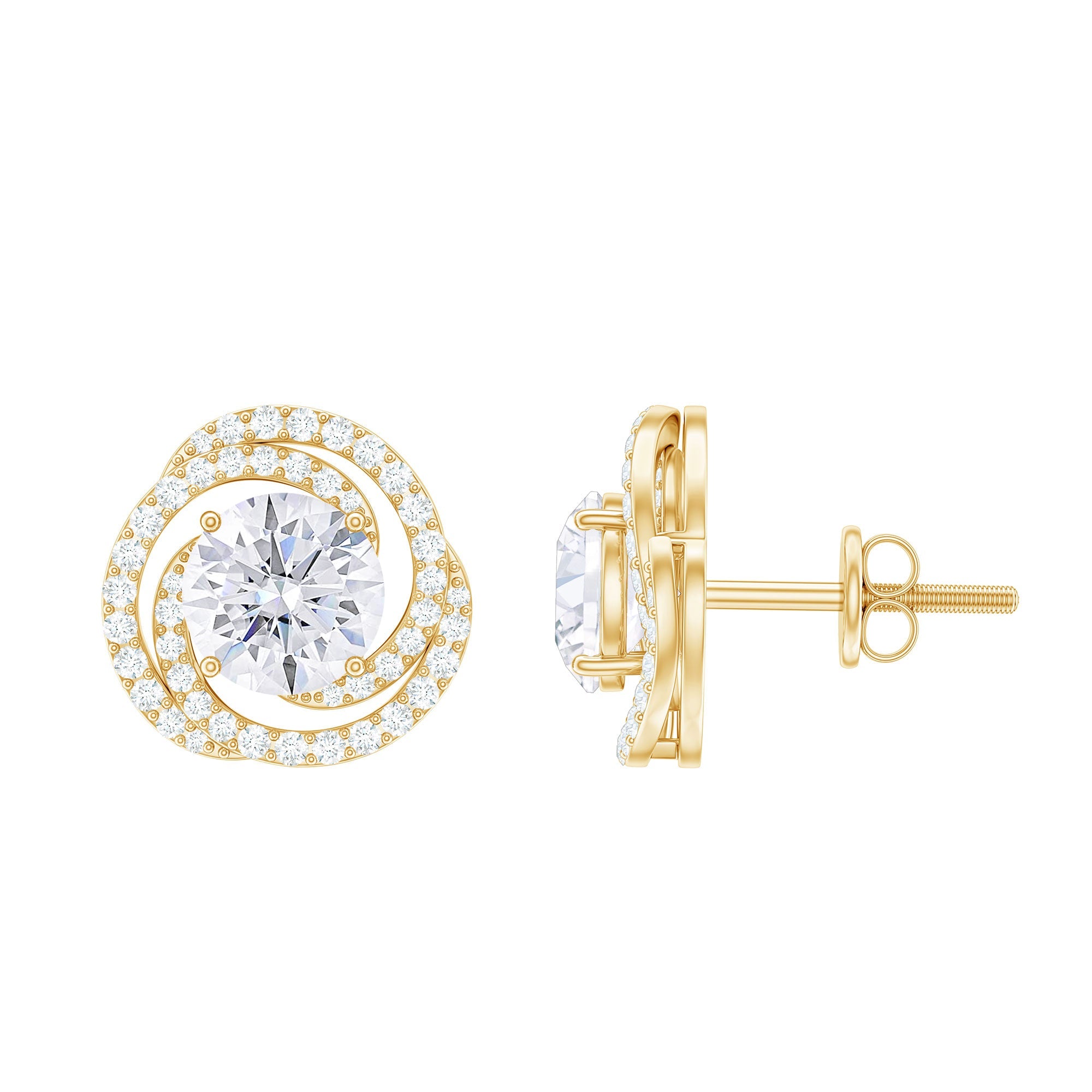 1.9 Carat Moissanite Swirl Stud Earrings with Screw Backs | Earrings | Wiccan Center