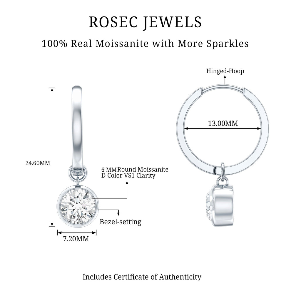 Bezel Set Moissanite and Hinged Hoop Earrings