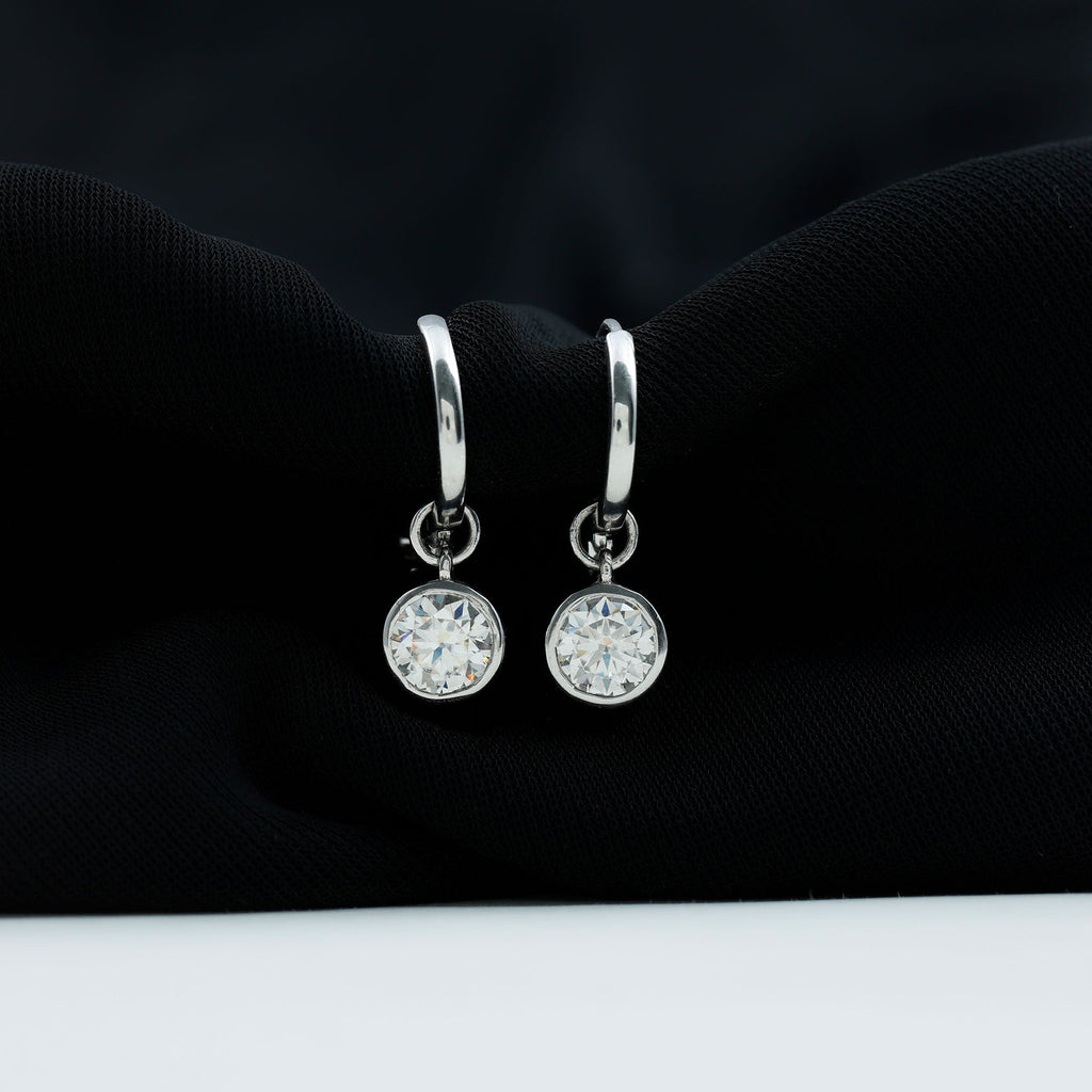 Bezel Set Moissanite and Hinged Hoop Earrings
