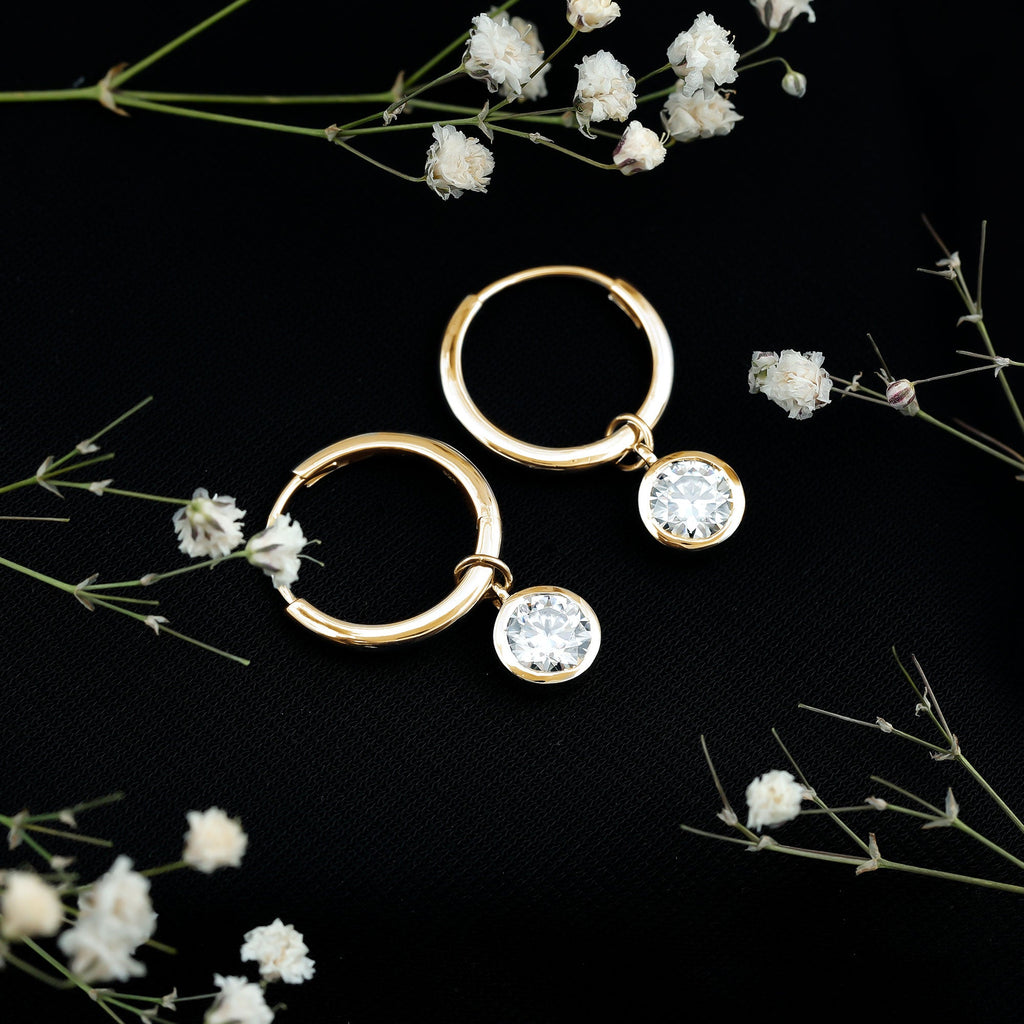Bezel Set Moissanite and Hinged Hoop Earrings