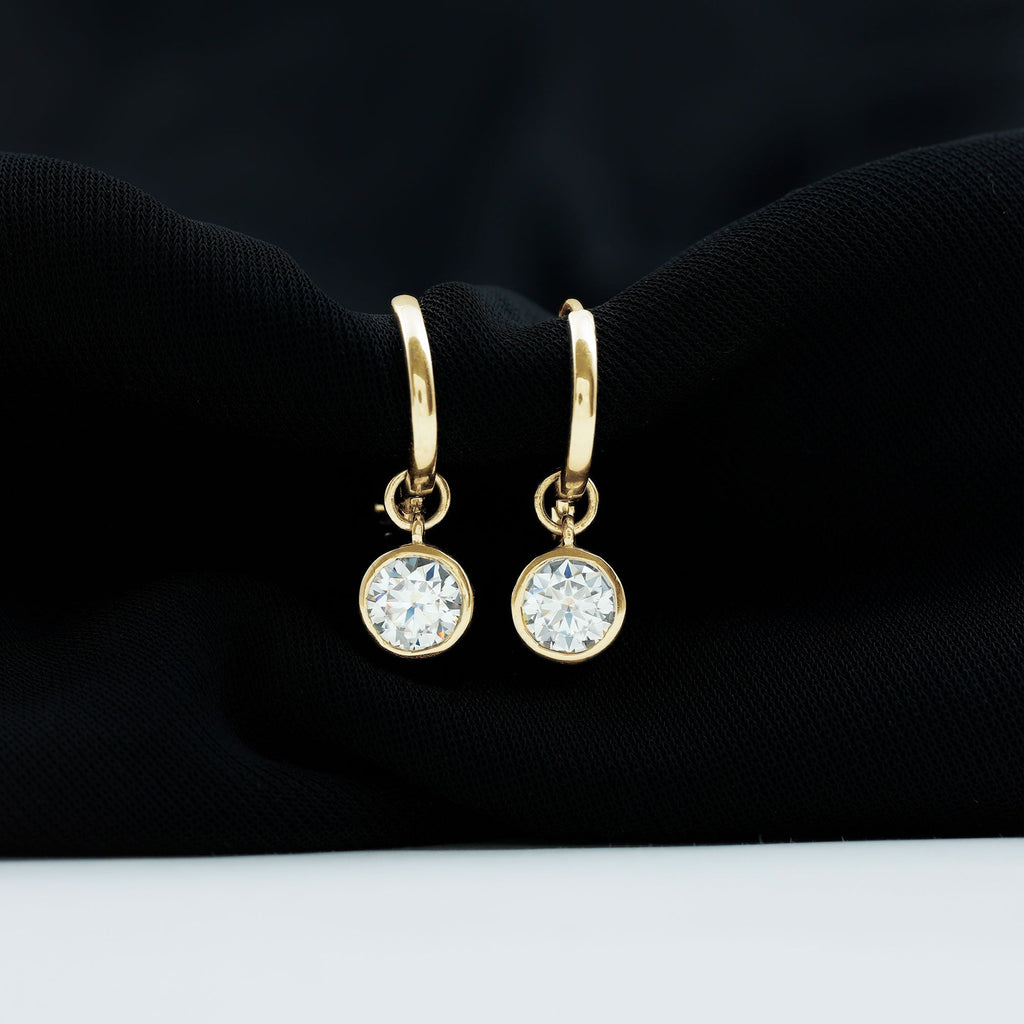Bezel Set Moissanite and Hinged Hoop Earrings