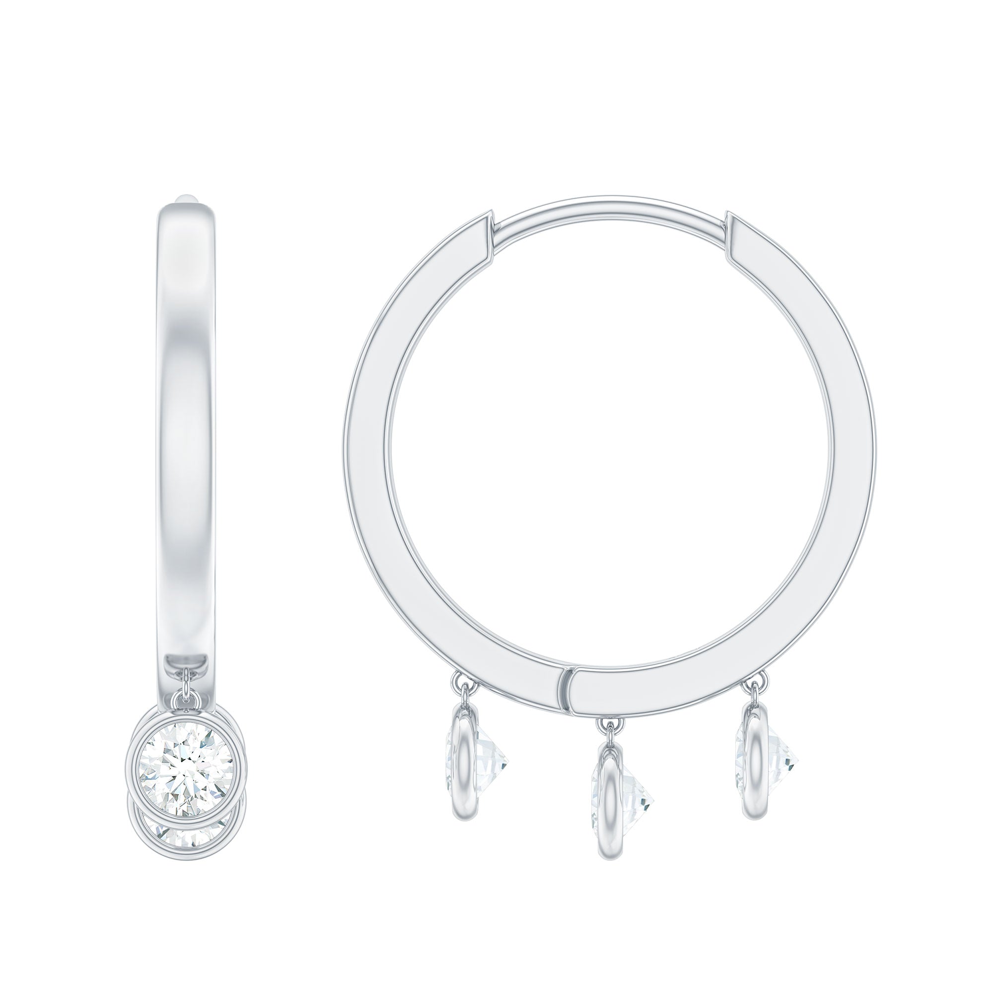 Natural 3 Stone Diamond Drop Hoop Earrings | Earrings | Wiccan Center